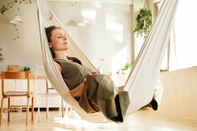 A woman resting in a hammock, reflecting on the one thing needful in life.
