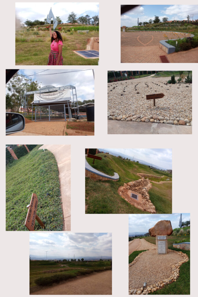 Sarah visiting the gardens at the Nyanza Genocide garden