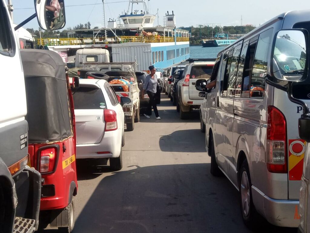 Cars queuing for the Likoni Ferry crossing near Diani Beach, Kenya.